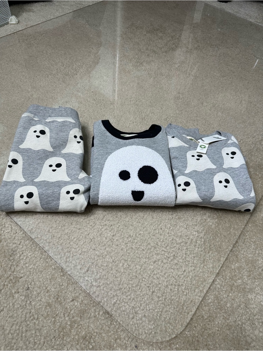 MONICA + ANDY 3 PIECE GREY HALLOWEEN GHOST PULLOVER SWEATER JOGGER SET SZ